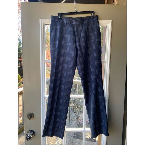 Bachrach NWT Edinburg Plaid Slim Fit Dress Pant Indigo Blue, Size 30, MSRP $98 - Picture 1 of 9
